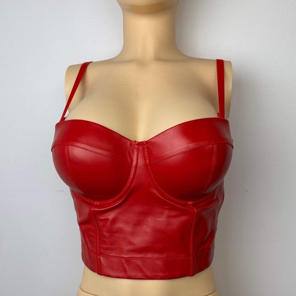 The SANG Red Faux Leather Bustier Top Sz M